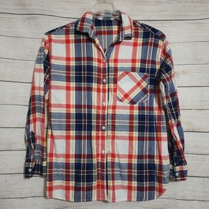 🌺3/$20 Old Navy Boyfriend Shirt Red Blue Plaid Button Down Shirt M